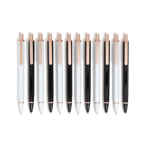 U Brands Cambria Mechanical Pencils, Set of 12, White and Black, Rose Gold Details, Medium (0.7 mm) Point, Lead and Eraser Refills
