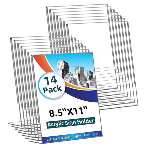 14 Pack Acrylic Sign Holder 8.5x11 Inches, Clear Tabletop Plastic Paper Display Stand, L-Shape Vertical Menu Holder Stand, Photo Picture Frame Flyer Display Stand for Restaurants, Store,Office Desktop