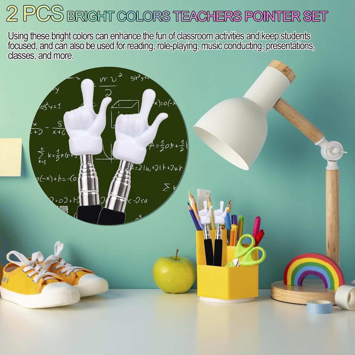 Skiennix Telescopic Teacher Pointer Stick - Retractable Finger Pointer for Classroom Use | 2 Pcs Set (Black)
