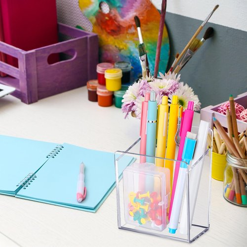 Chivertion Acrylic Wall Mounted Marker Holder Acrylic Pen Holder Adhesive Glass Whiteboard Dry Erase Marker Organizer with Tapes Hanging Holes for Whiteboard Fridge Locker