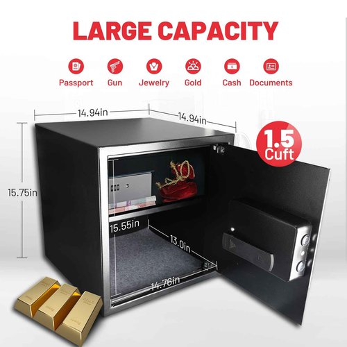 Steel Security Safe Box with Digital Keypad Lock and Removable Shelf, Security Home Safe Box for Cash, Documents, Jewelry, Valuables,1.5 Cubic Feet