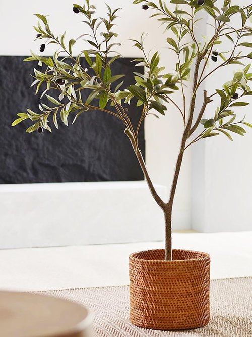 I-LAN Natural Rattan Bread Basket Barrel,Rattan Decor Dried Flower Artificial Greenery Plants Holder,Wicker Flower Pot Cover for Indoor Planter,Rattan Desk Waste Basket,9.5"x9.5"x8.3"