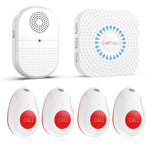 CallToU Wireless Caregiver Pager Call Button for Hard of Hearing 500FT Emergency Alert System Waterproof Call Bell for Elderly at Home/Elderly/Patients/Disabled (CCVB 4-2)