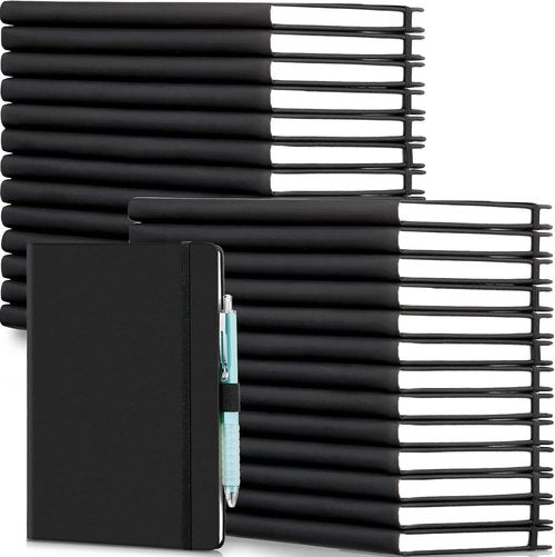 Laumoi A5 Hardcover Notebook Journal - 28 Pack PU Leather Lined with Pen Holder | Black, 5.5 x 8.2 Inch