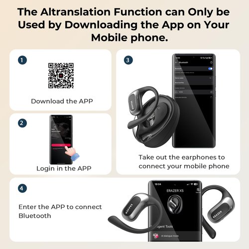 X5 AI Language Translation Earbuds Real Time, 148 Language Headphones Translator Earbuds, Translation Device for Travel Business Learning