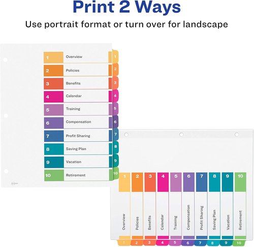 Avery Dividers - Customizable 10-Tab Set for 3 Ring Binders | Multicolor Tabs for Easy Organization