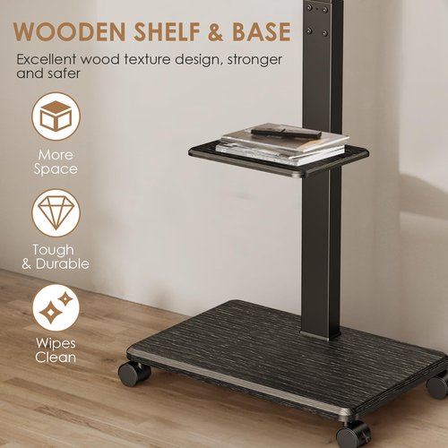 Neothm Mobile TV Stand with Wheels, Swivel Rolling TV Stand for 32-75 Inch TVs with Shelf, Landscape to Portrait, Height Adjustable Portable TV Cart with Tilt, VESA 600x400mm, 110lbs Capacity