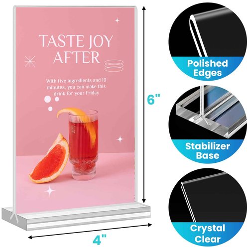 Acrylic Sign Holder 4x6, 24 Pack Clear Table Menu Vertical Clear Table Double Sided Flyer Display, Plastic Flyer Display Stand,Paper photo Plastic Sign Frame Suitable for Restaurants Office Store Show