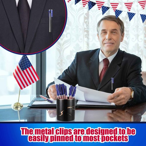 Gueevin 60 Pcs American Flag Ballpoint Pen Patriotic 4th of July Metal Pens USA Themed Slim Retractable Pens Bulk Black Ink 0.7 mm for Independence Day Veteran Swat Souvenir Gifts(Silver)