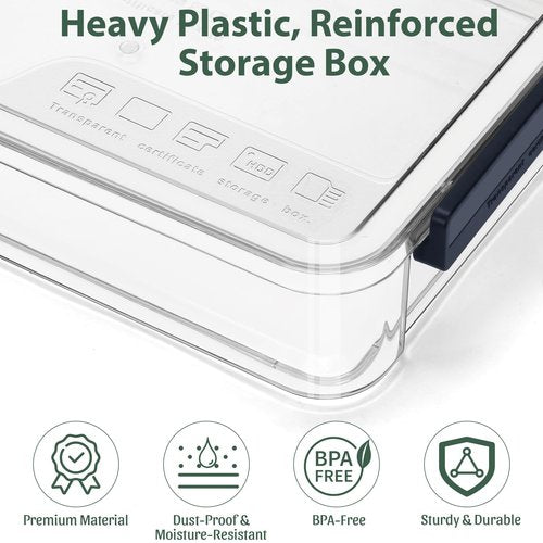 AZFUNN 5.5qt 9 x 13 Plastic Portable Project Case with Lids – Clear Stackable Craft Organizer Box Storage Bins for A4 Paper, Documents, Scrapbook, Art Supplies, Photo