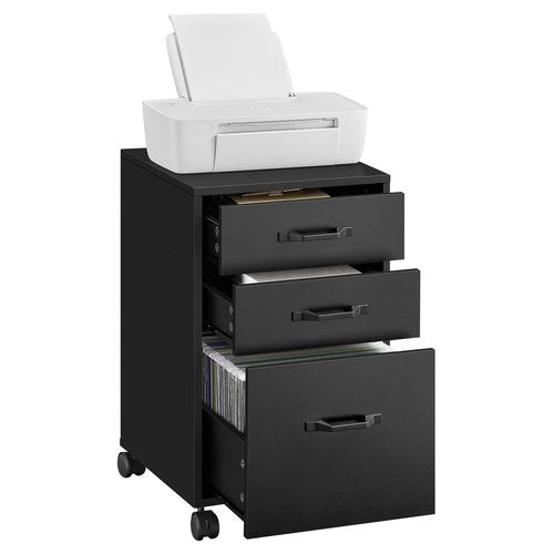 VASAGLE File Cabinet, 3 Drawers Filing Cabinet for Home Office, with Wheels, for A4, Letter Sized Documents, Hanging File Folders, Ink Black UOFC065B16
