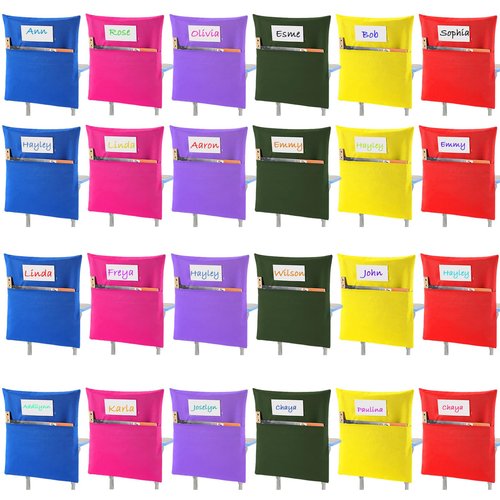 Sanwuta 24 Pack Classroom Chair Pockets, 15 x 17 Inch Book Storage Bags for Chair with Name Slot Students Chairback Pockets for Kindergarten Primary School Home(Multicolor)