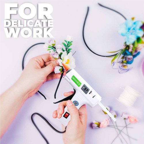 Hot Glue Gun Kit, MONVICT 40W Mini Glue Gun with Fine Tip & 30 Glue Sticks, Suction Cups Stand & Anti Stick Silicone Mat, On/Off Switch Design for DIY, Crafts, Home School Project…
