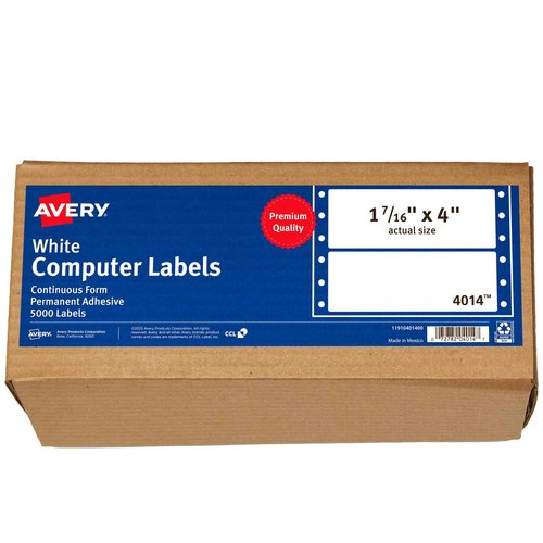 Avery White Computer Labels, 1-7/16" x 4", Dot Matrix and Pin-Feed Printer Compatible, 5,000 Total (4014)