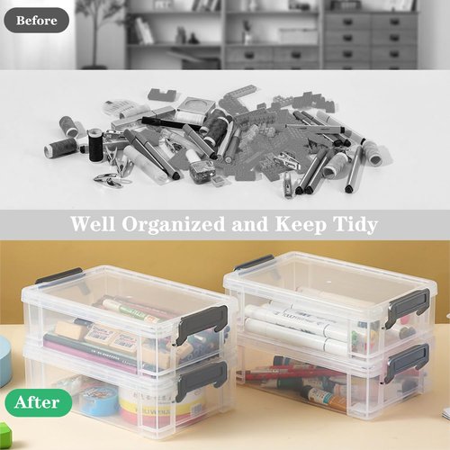 LATEEFAH Pencil Case, 4 Pack Plastic Pencil Box Clear Marker Organizer Storage Containers with Lids, Extra Large Stackable Storage Boxes for Crafts, Home, Office Supplies