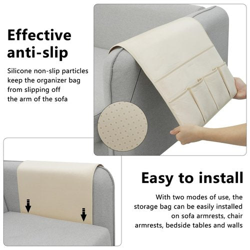 WETRBWEH Remote Control Holder for Armchair，Couch Caddy Organizer TV Remote Holder for Bed Storage 5 Pockets，Remote Caddy Bedside Organizer Bedside Table Organizer (Beige, 35''x18'')