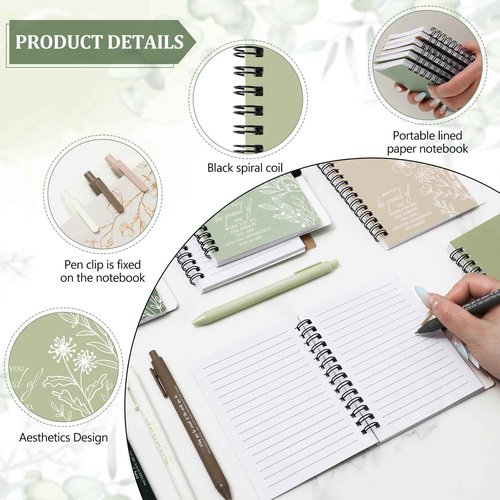 FYSUIMU 24Pcs Employee Appreciation Notebook with Inspirational Pen Floral Green Nude Brown Spiral Notebook with Retractable Ballpoint Pen for Coworker Staff Thank You Gift