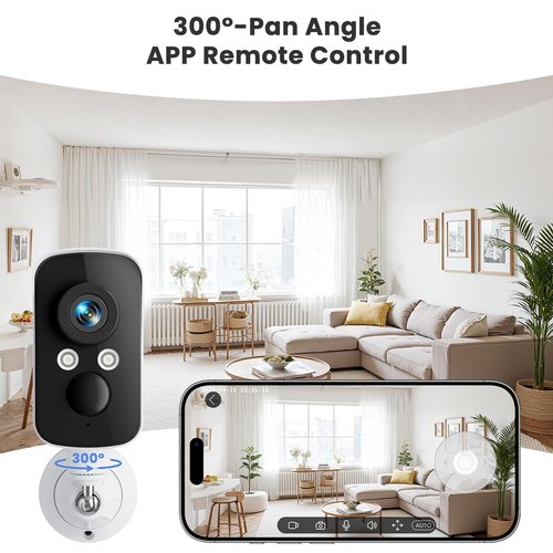 300° Pan Wireless Outdoor Security Camera, No Subscription Free 7-Day Cloud/SD, Free Human Detection, Magnetic Mount, Battery Powered Cam, 2.4G WiFi, 2K, Night Vision, 2-Way Talk, Home Security, IP65