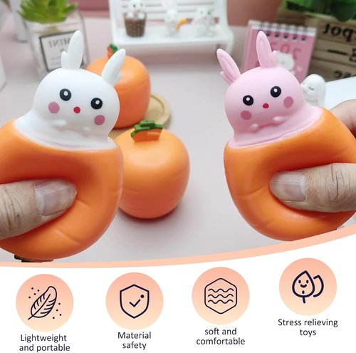 Carrot Rabbit Fidget Toys by Easter Basket Essentials - Fun Squeeze & Pop-Up Novelty Toy Set (3pcs)