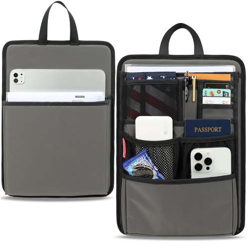 DELTAMANN Slim Rugged Backpack Organizer Insert for Business Casual Men Women -13 Pockets,Padded Nylon,Max 14'' laptop - Grey