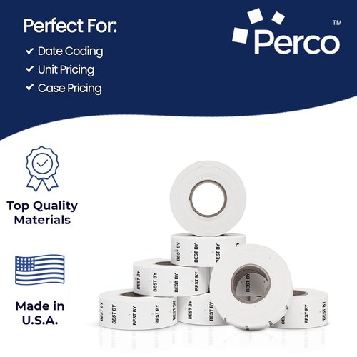Perco 2 Line "BEST BY" Labels - 32 Rolls, 4 Sleeves, 24,000 Blank Date Gun Labels for Perco 2 Line Date Guns - Made in USA