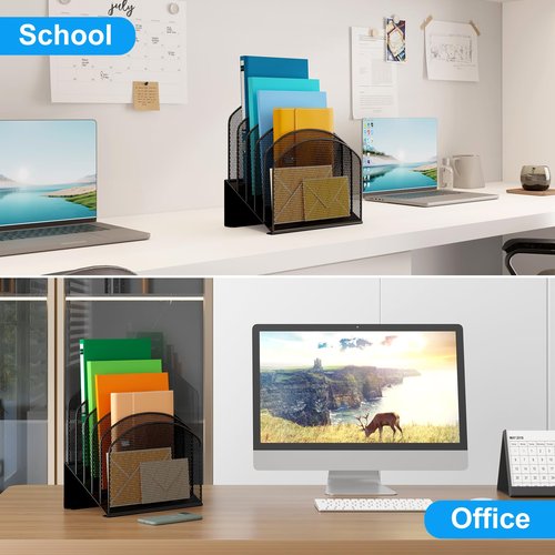 VETUZA Desk File Organizer, Metal Mesh Vertical Desktop File Folder Holder for Office & School & Home, 1 Pack