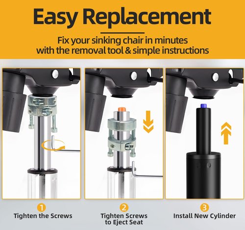 MASTERY MART Gas Lift Cylinder Replacement 6" Travel Length with Removal Tool 1000 lbs Capacity Universal Size Fits Most Office Chairs Hydraulic Pneumatic Shock Piston Class 4 Matte Black
