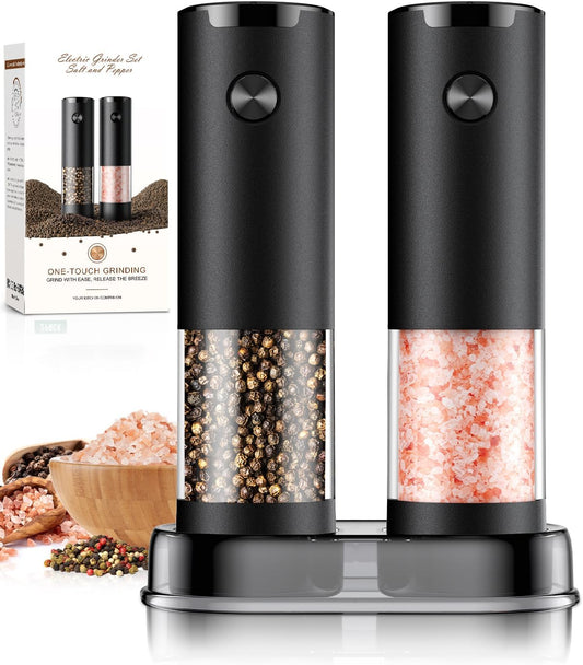 Skiennix Electric Salt and Pepper Grinder Set - Automatic Battery Mill with Adjustable Coarseness | Larger Capacity & LED