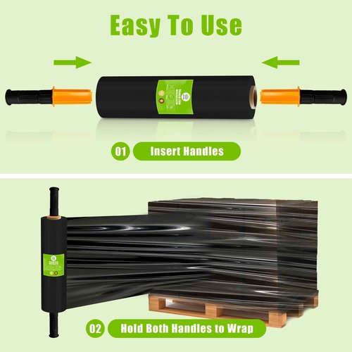 Cosy Family Plastic Wrap Stretch Film Roll - 1000ft 60 Gauge Industrial Strength 15 inch Wide Plastic Wrap Roll with Handles for Pallet Wrapping Shipping Moving - Black, Pack of 2