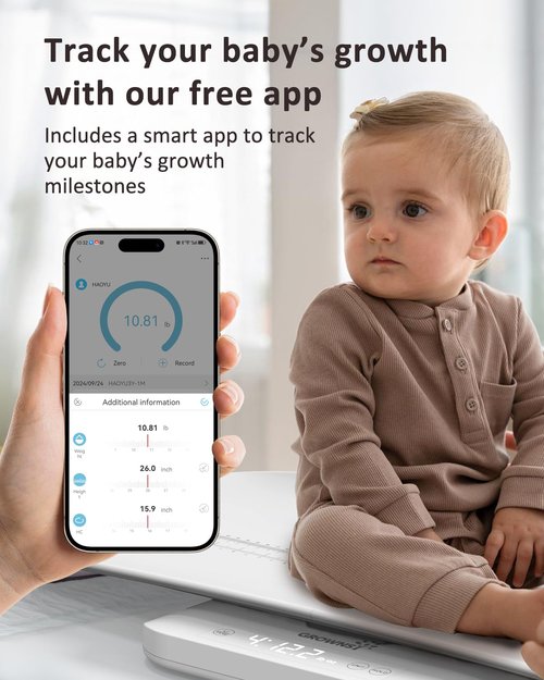 GROWNSY Smart Baby & Pet Scale - Digital Weight Tracker with App | Supports Up to 330 lbs, 27-Inch Height Measurement