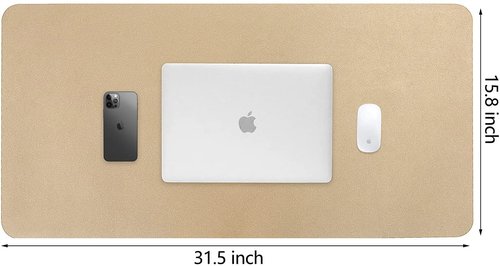 HofferRuffer Desk Pad, Office Desk Protector Mat, Waterproof Desk Mat for Desktop, Dual Side Use Faux Leather Desk Pad for Keyboard and Mouse for Office and Home (Gold, 31.5" x 15.8")