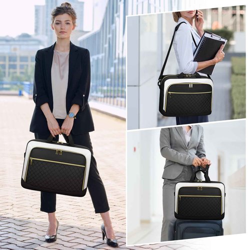 NEWHEY Laptop Bag 17.3 Inch Laptop Briefcase for Women Men Waterproof Shoulder Messenger Bag Large Computer Bag for Business Office Work College, Black&Beige