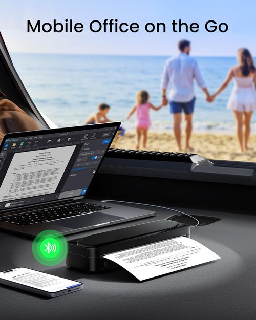 Portable Printers Wireless for Travel, Thermal Inkless Printer Support 8.5" X 11" US Letter & A4 Size, Bluetooth Mobile Printer Compatible with iOS, Android & Laptop for Home Office Car (Black)