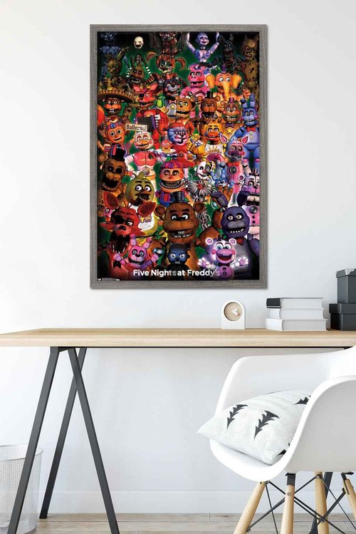 Trends International Five Nights at Freddy's - Ultimate Group Wall Poster, 22.375" x 34", Barnwood Framed Version