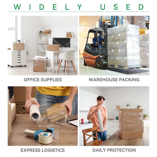 18" x 1500' Plastic Shrink Wrap Roll - 80 Gauge, 500% Stretch Industrial Strength Moving Wrap, Heavy Duty Pallet & Furniture Protection - 4 Roll Bundle Stretch Wrap with Handles