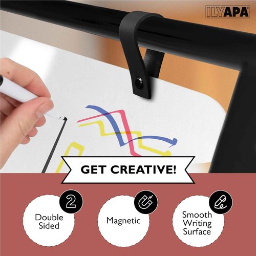 Ilyapa Modern Magnetic Double Sided Swinging Dry Erase Sidewalk Sign - 24x30 Inch Alternative Metal A-Frame Sign - Hanging Whiteboard - Black