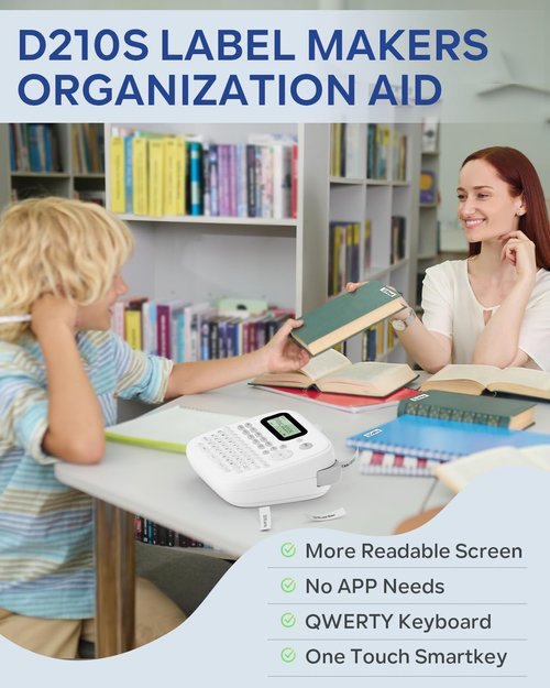 Vixic Label Maker Machine with-Tape, D210S Label Maker with Keyboard, Labeler Includes USB-C Cable Stay Powered, Portable Label Machine Waterproof-Labels Different Fonts for Home Office Organization