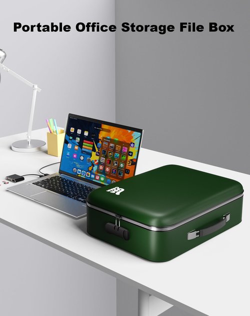 Gancuiwen Fireproof Document Box 8 Layer File Organizer Box with Lock. Important Document with File Folder, Laptop, Portable Travel Safe