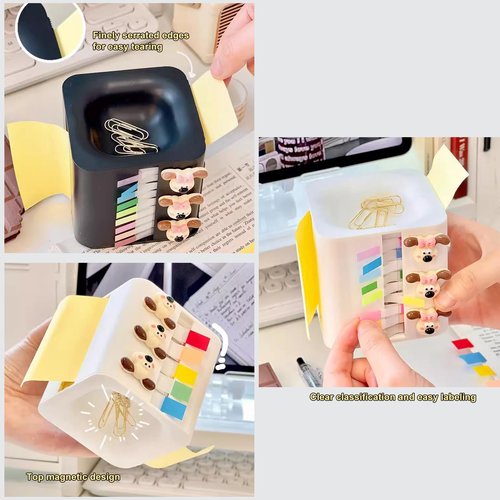 ZEUP Creative Office 5-in-1 Memo Note and Flag Dispenser,Memo Holder Desk Organizer for Office Home Post Pop Note Dispenser for Note Pad Holder White