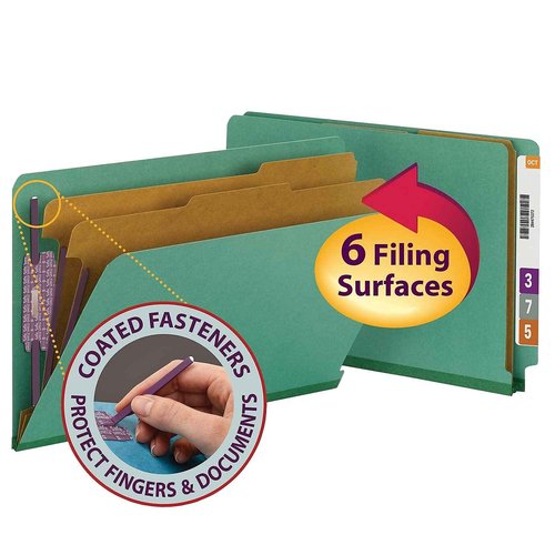 Smead End Tab Classification Folder, Legal, Straight, 2 Dividers, Green, 10 per Box (29785)