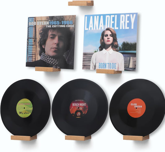 Skiennix Vinyl Record Shelf - Wall-Mounted Display Holder for LPs & CDs | Vintage Wood Finish (Small)
