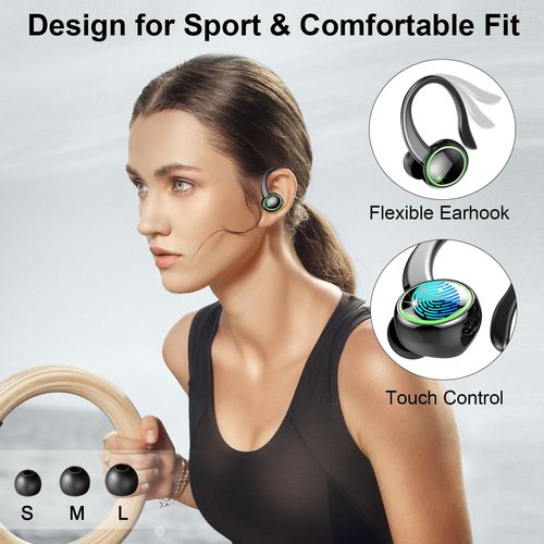 Wireless Earbuds, 2025 Bluetooth 5.4 Headphones Sports, 50H Playback Over-Ear buds with ENC Noise Cancelling Mic, Deep Bass Fitness Earphones with Earhooks, IP7 Waterproof Headset for Gym Workout
