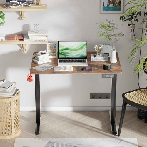 PayLessHere Electric Standing Desk 40x24 Inch Height Adjustable Computer Desk Large Space Office Desk with Headphone Holder 2 Memory Function for Home Office,Brown