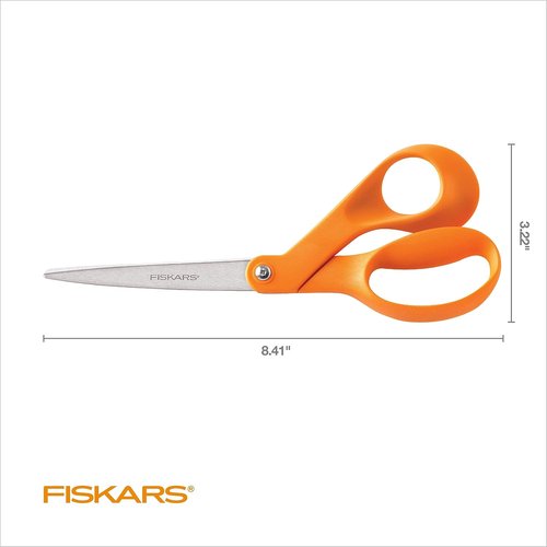 Fiskars 8" Original Orange-Handled Scissors - Ergonomic Stainless Steel All-Purpose Tool for Paper & Fabric