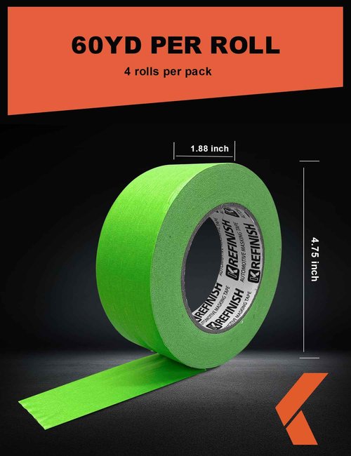 KREFINISH Painters Tape for Car - Green No Residue Automotive Masking Tape - Heat Resistant for Paint Booth, 1.88 Inches x 60 Yards, 4 Rolls
