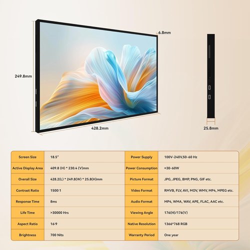 Digital Menu Board - 18.5 Inch Ultra-Bright 700 Nits Android Display | Free Web Editor for Restaurants & Stores