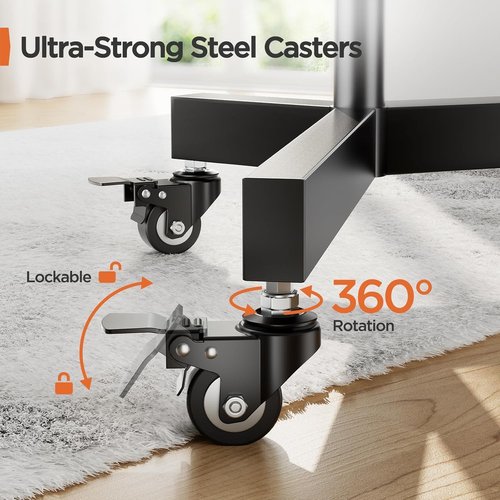 Perlegear Rolling TV Stand - Height Adjustable Mobile Cart for 32-85 Inch Screens | Supports 132 lbs