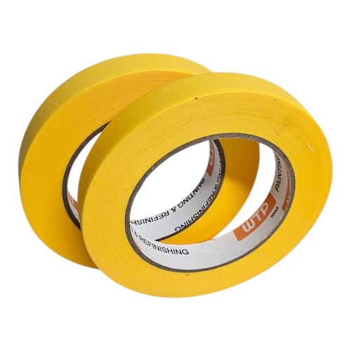 WTP TOOLS MTE18-48 Automotive Industry Masking Tape for Painting and Refinishing, Yellow Color, 3/4" Width, 55 Yards Length (18mm x 50m), Box of 48pcs - High Temperature Resistant - No Residue