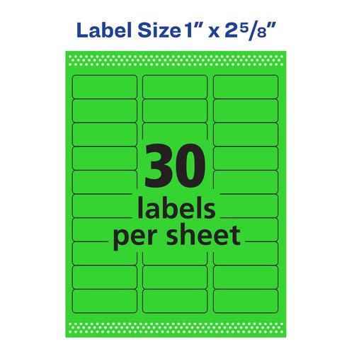 Avery Neon Address Labels with Sure Feed for Laser Printers, 1 x 2 5/8", 3,750 Green Stickers (5971)
