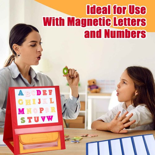 Jetec 4 Pcs Magnetic Desktop Pocket Chart Stand with Pen Case Foldable Double Sided Small Tabletop Pocket Chart Dry Erase Magnetic Boards for Classroom Easel Tabletop Whiteboard for Kids 15 x 12.6 in